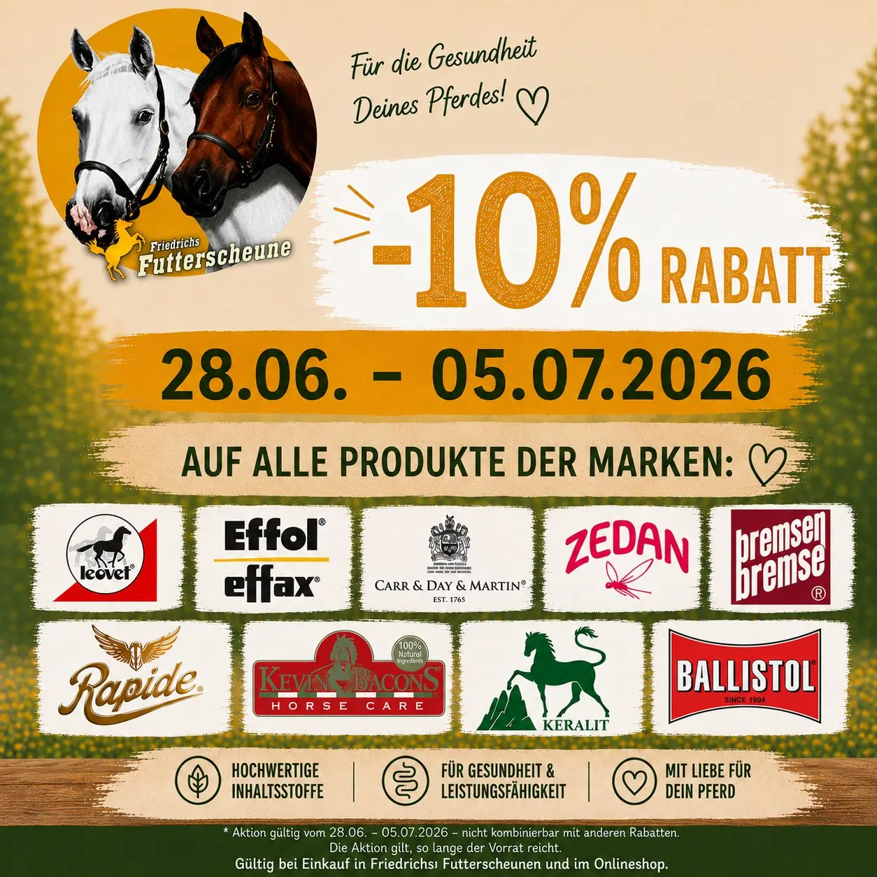 -10% auf alle Produkte der Marken leovet, Effax, Effol, ZEDAN, BremsenBremse, Carr & Day & Martin, Rapide, Kevin Bacon's, Keralit und Ballistol